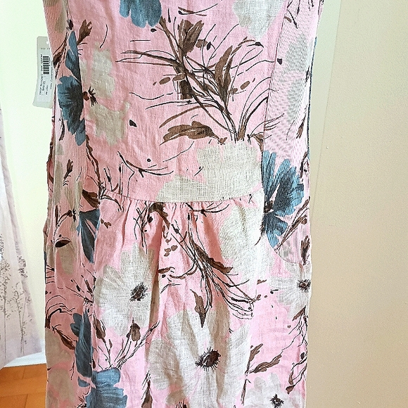NWT PURO LINO 100% Linen Dress Made in Italy Floral Print Cap Sleeve Pockets M - Picture 5 of 17
